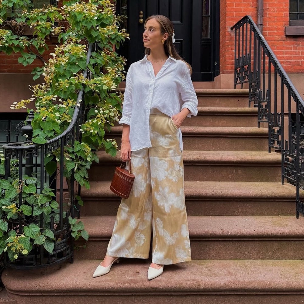 Commense Chic Satin Floral Wide-Leg Pants